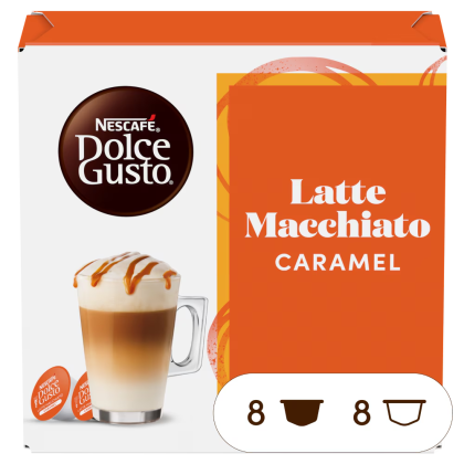 Front view of Latte Macchiato Caramel (16 pods) box